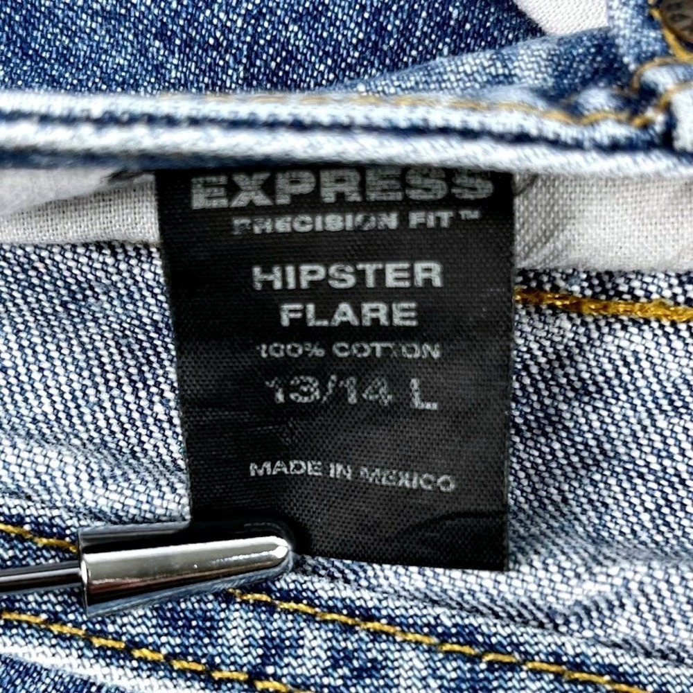 Y2K 90s Express Hipster Flared Jeans Women's 13/14L Button Fly Blue Denim Hippie - Picture 7 of 8